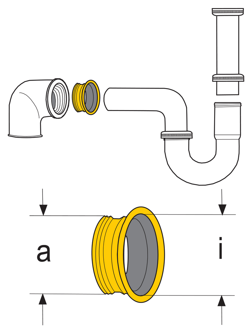 Gewindenippel, Abflussrohr, für 1 ½" x 32 mm, a: 47 mm, i: 30,5 mm