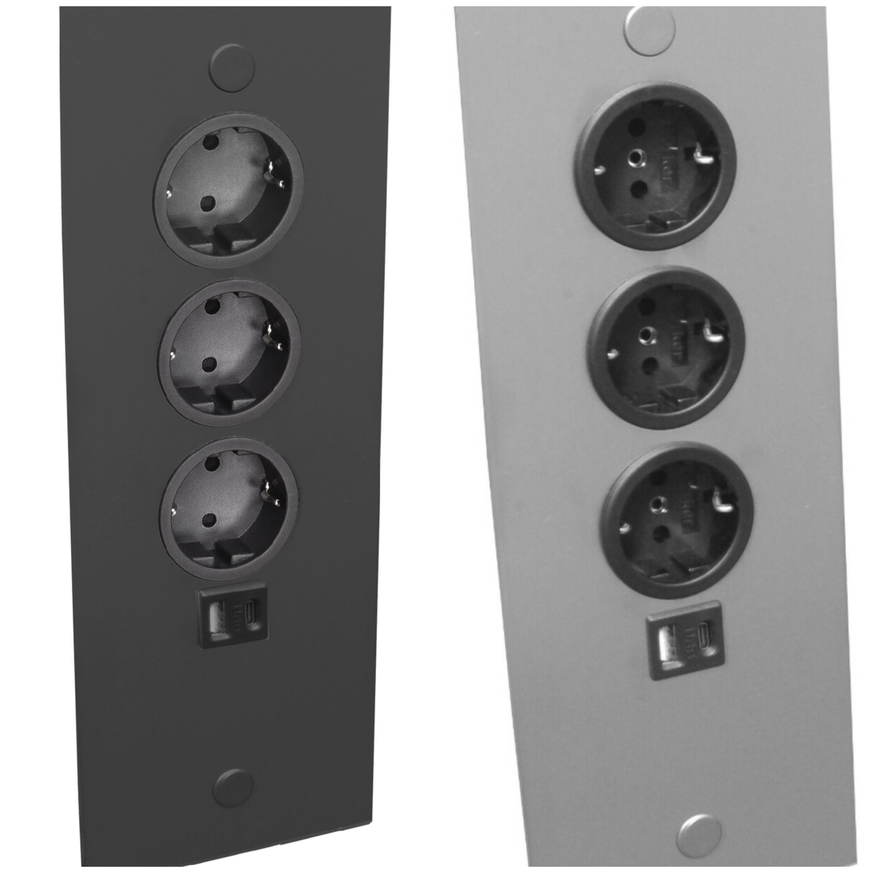 Ecksteckdose 3-fach mit USB A+C, schwarz bzw. edelstahlfarbig