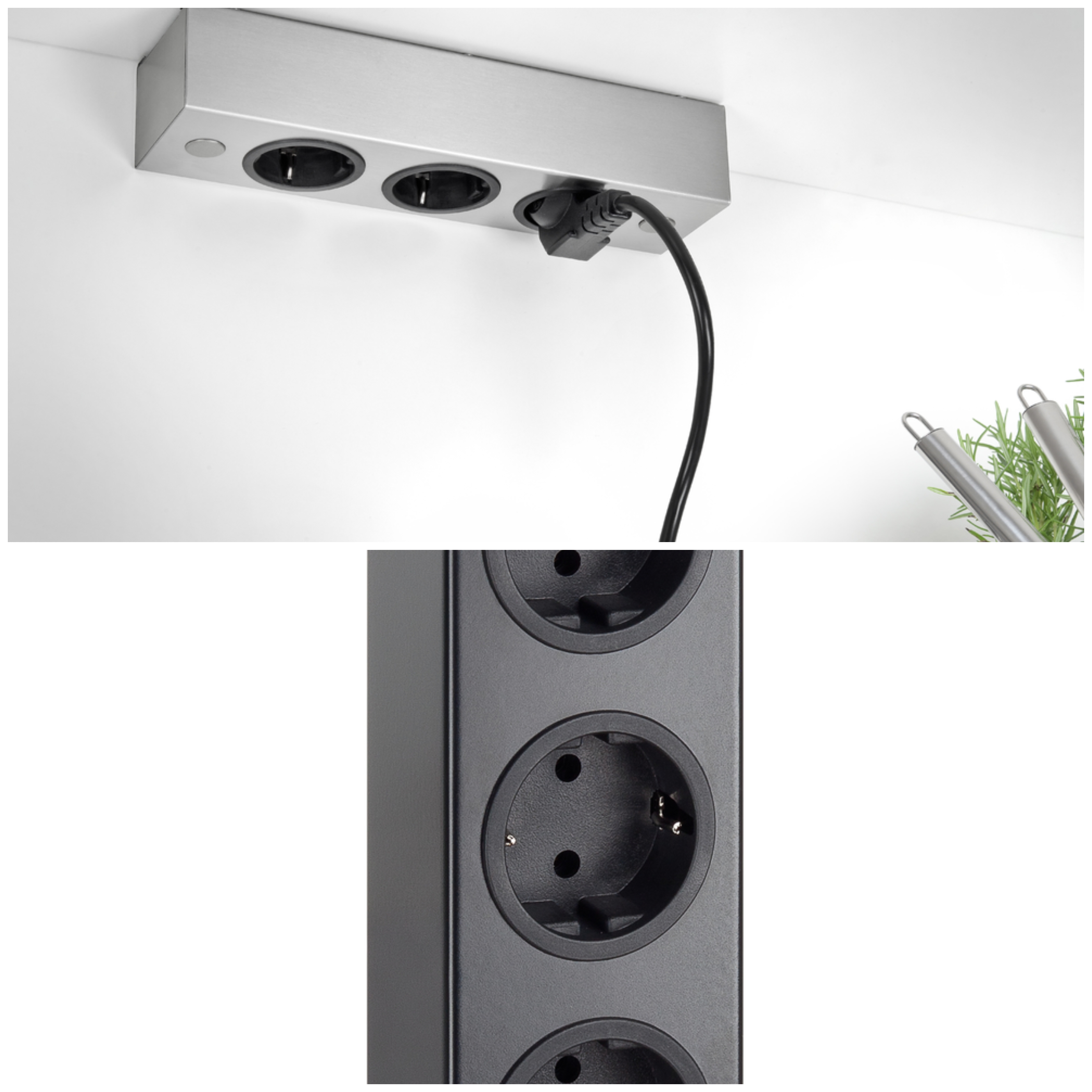 Unterbausteckdose 3-fach Edelstahl oder schwarz