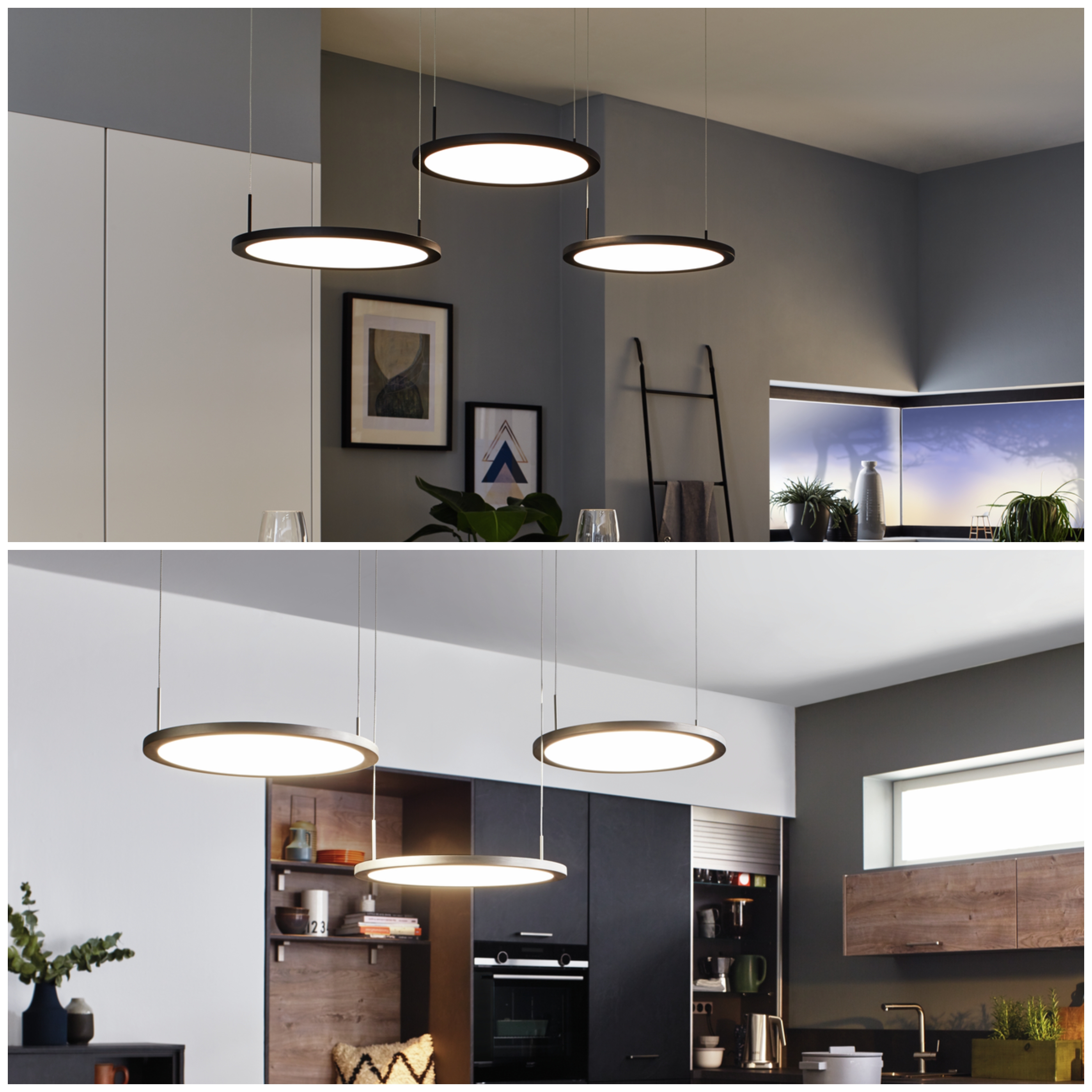 Plate 3 LED, Pendelleuchte, edelstahlfarbig oder schwarz