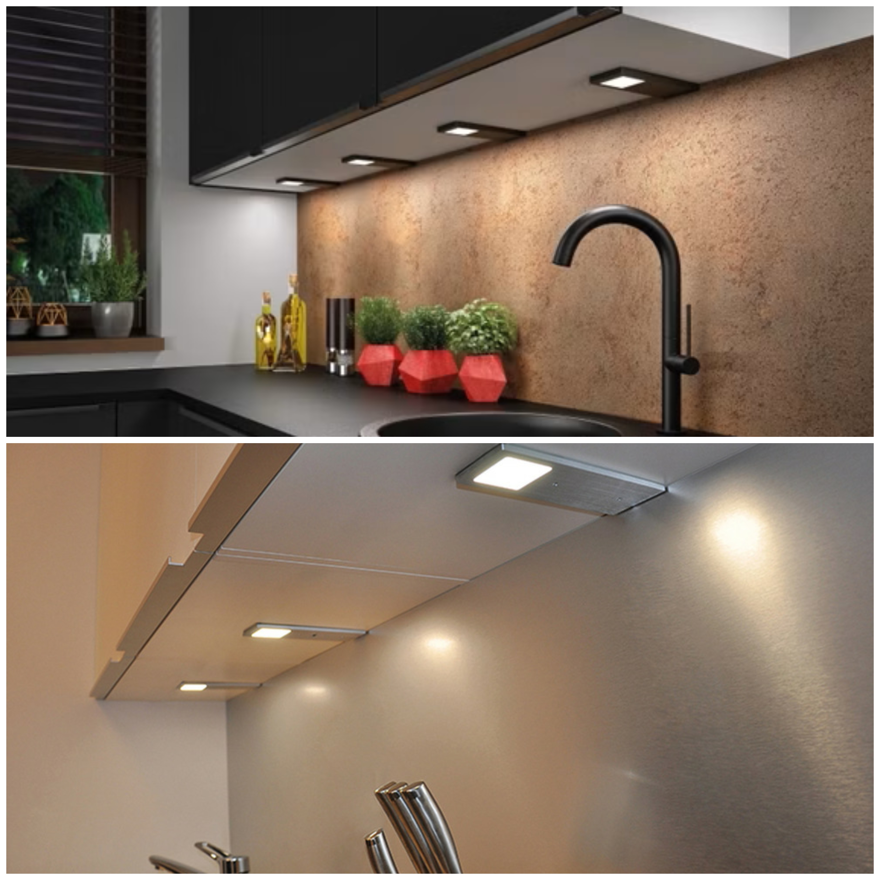 Unterbauleuchtensets, edelstahlfarbig u. schwarz, dimmbar