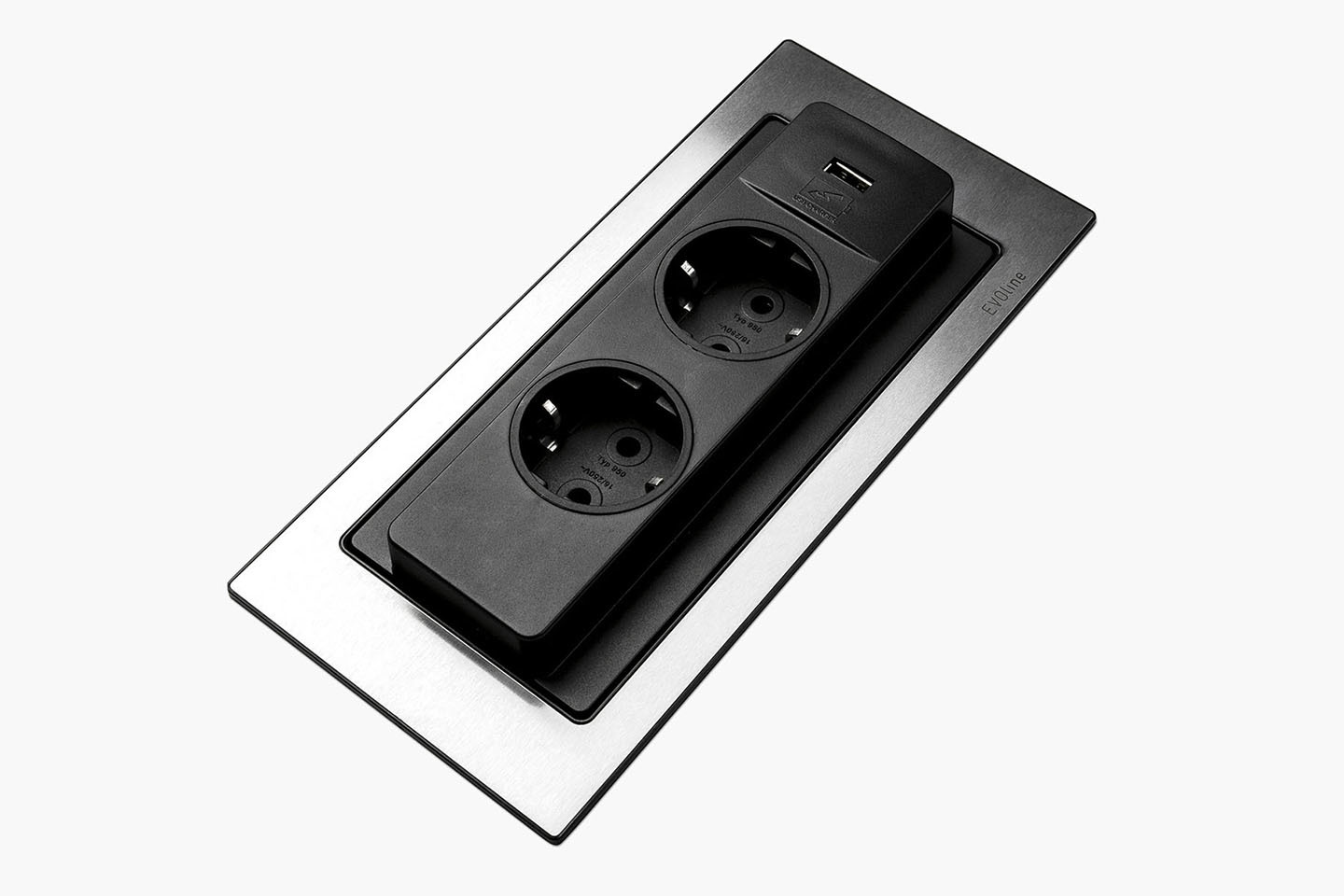 Steckdose EVOline® BackFlip Edelstahl inkl. USB-A