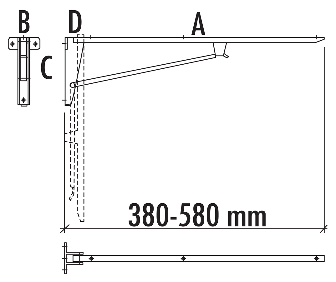 Klappkonsole, T=58,0 cm, solide Stahlkonstruktion