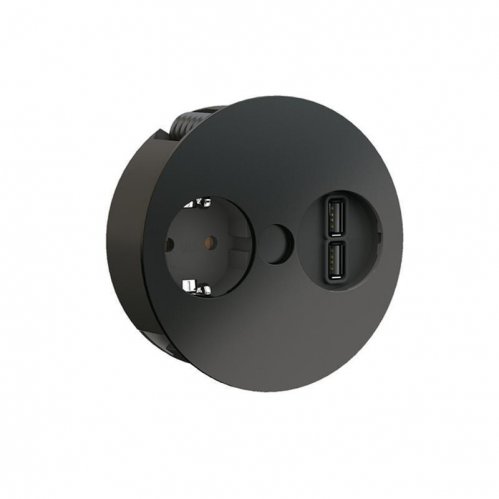 Steckdose u. USB-Doppelcharger, schwarz matt Steckdose u. USB-Doppelcharger, schwarz matt