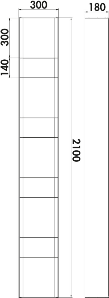 transFORM Solitärregal, Regalsystem, 2100 x 300 x 180 mm (H x B x T)