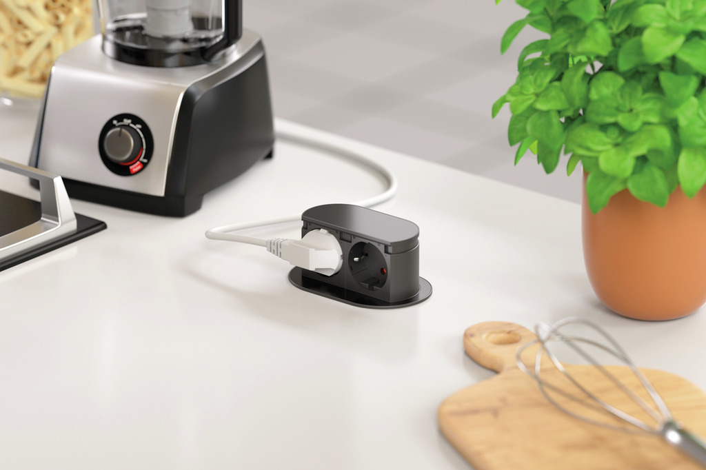 Piccolino QI, Steckdosenelement, Glasblende schwarz glänzend