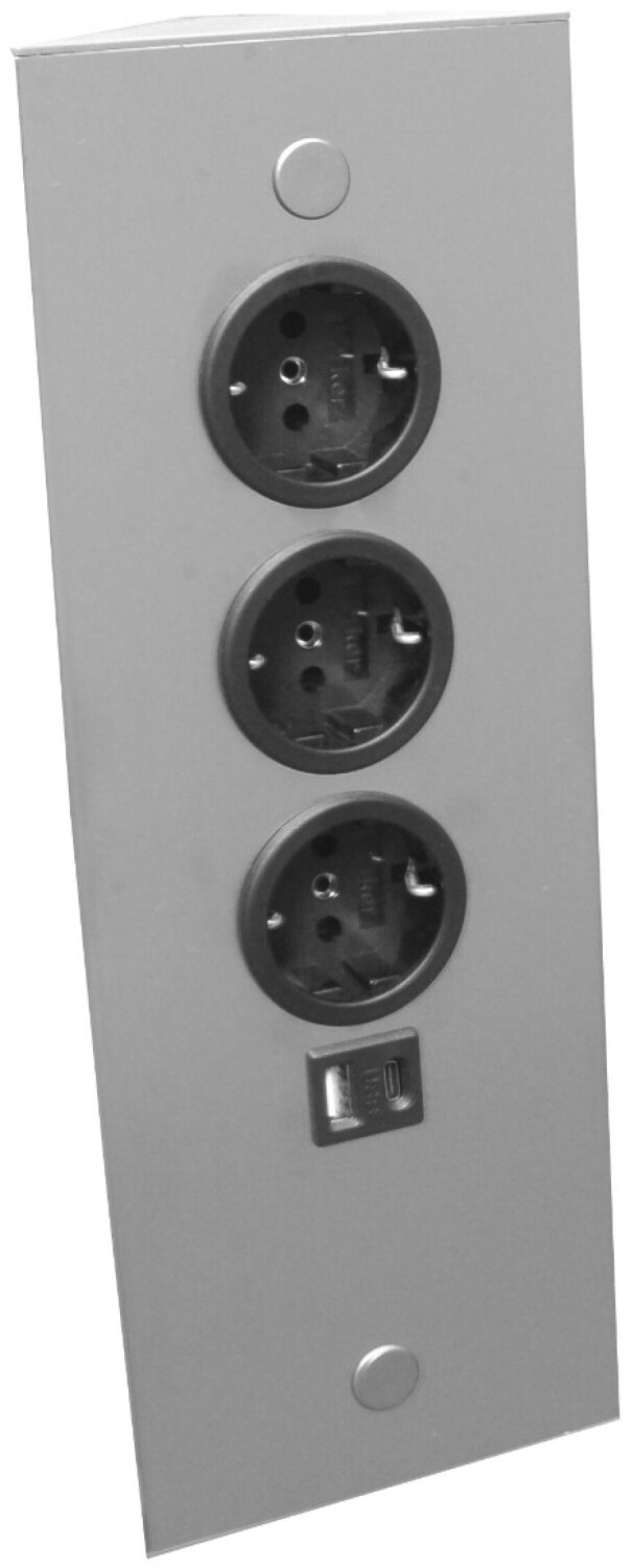 Ecksteckdose 3-fach mit USB A + C, edelstahlfarbig
