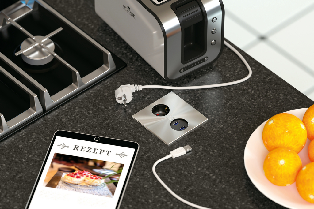 Duplex Doppelsteckdose mit USB zum Einbauen, Edelstahl Duplex Doppelsteckdose mit USB zum Einbauen, Edelstahl