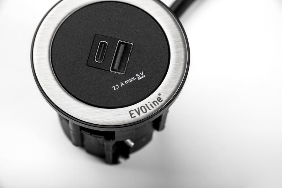 EVOline® One USB-Charger schwarz mit Ring Edelstahl