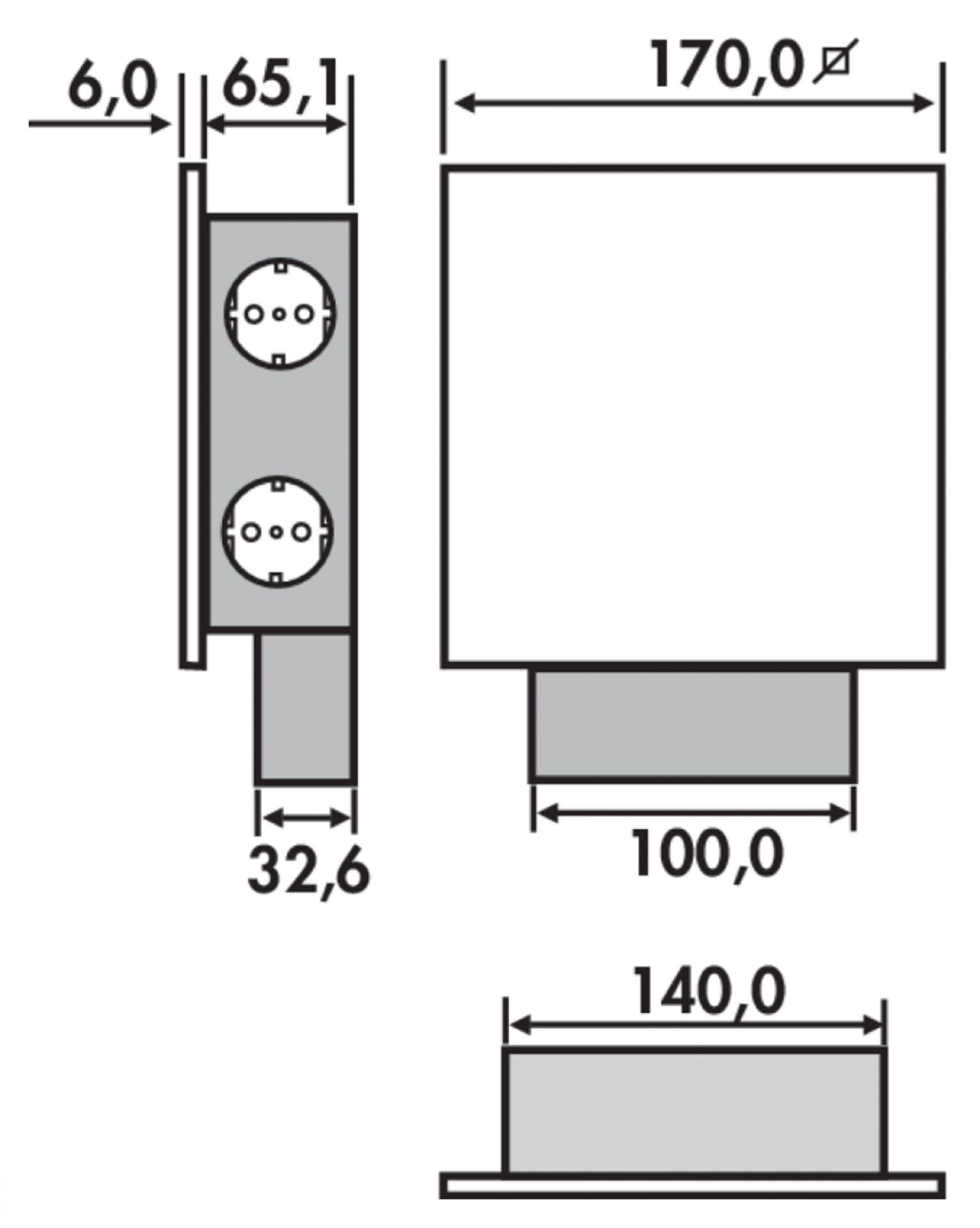 Mira Quad Aufbausteckdosenelement, Edelstahl/Glas schwarz