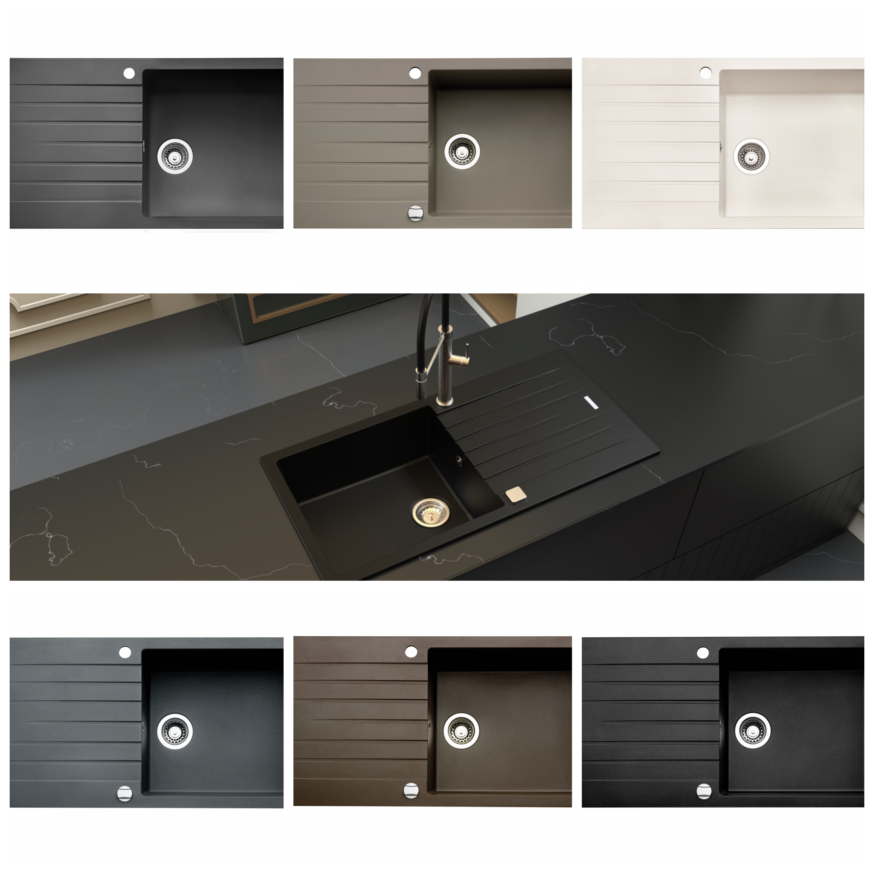 Einbauspüle Angola 100 L, 1 Becken mit Abtropffläche, granit