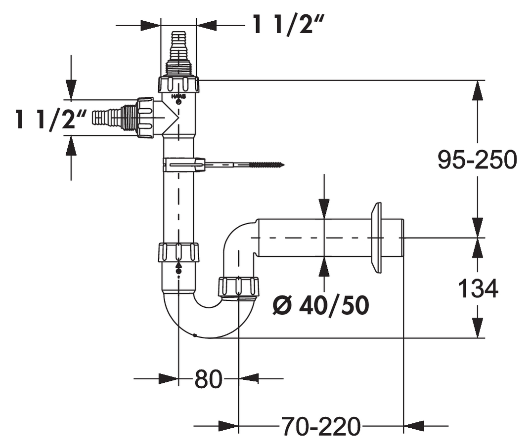 Röhrengeruchsverschluss 5, Siphon, 1 ½" x Ø 40 mm