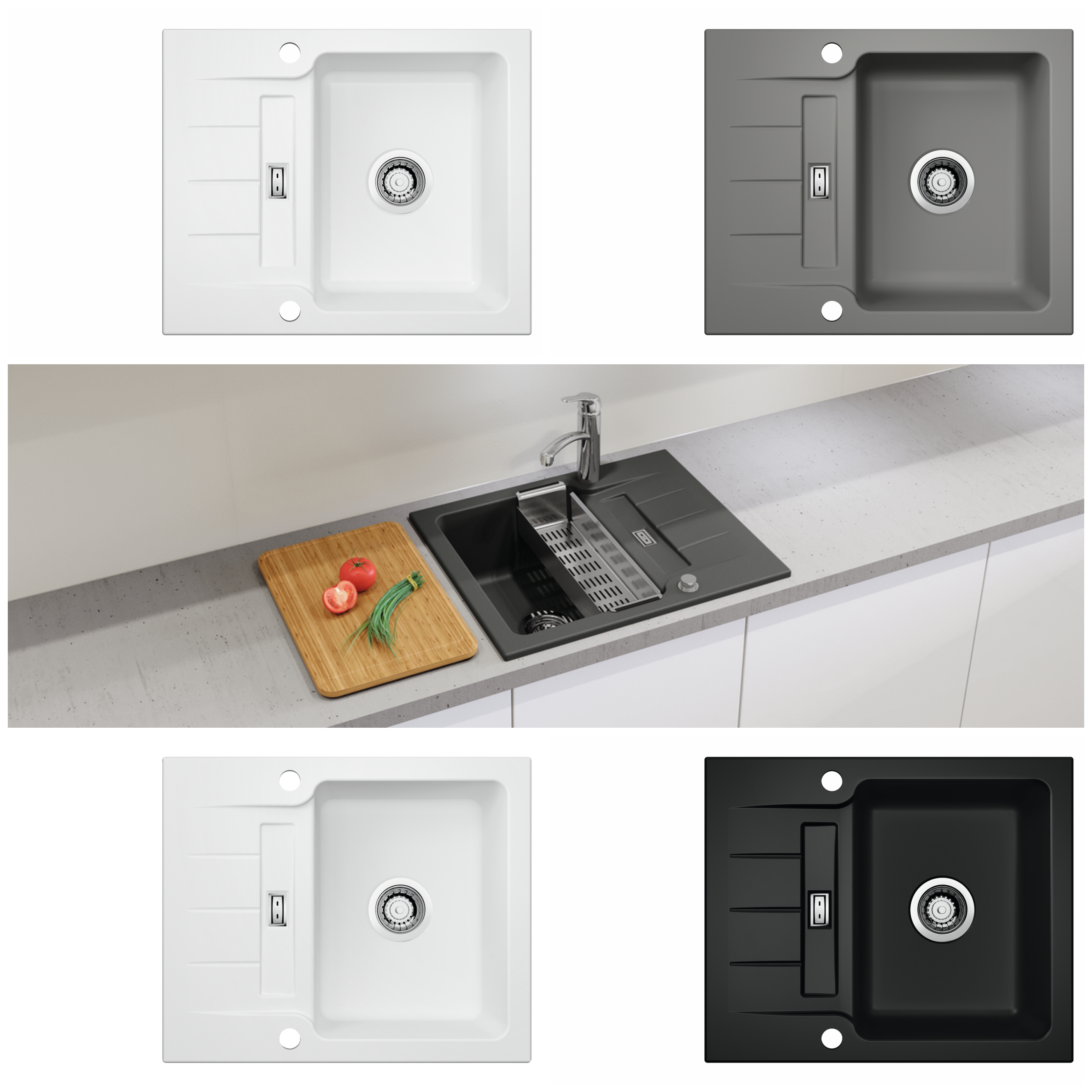 LineUP 2E, Einbauspüle, weiß glänzend schiefer nero lava weiß matt