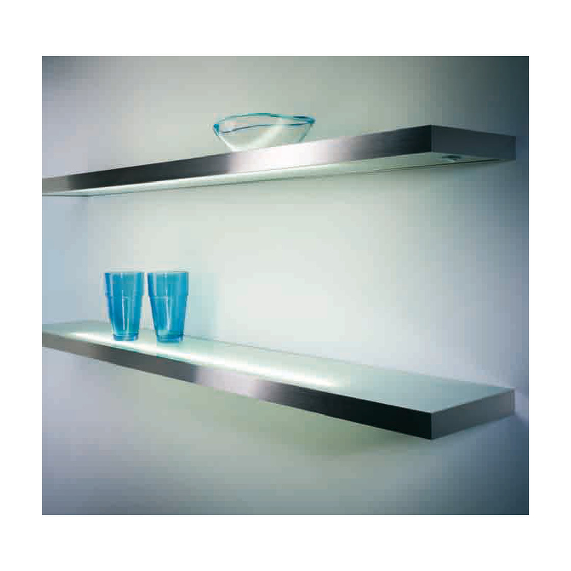 Lista 30 LED, Lichtboden, L 1200 mm, 11 W, edelstahlfarbig Zwei Lichtböden Glas und Edelstahl beleuchtet