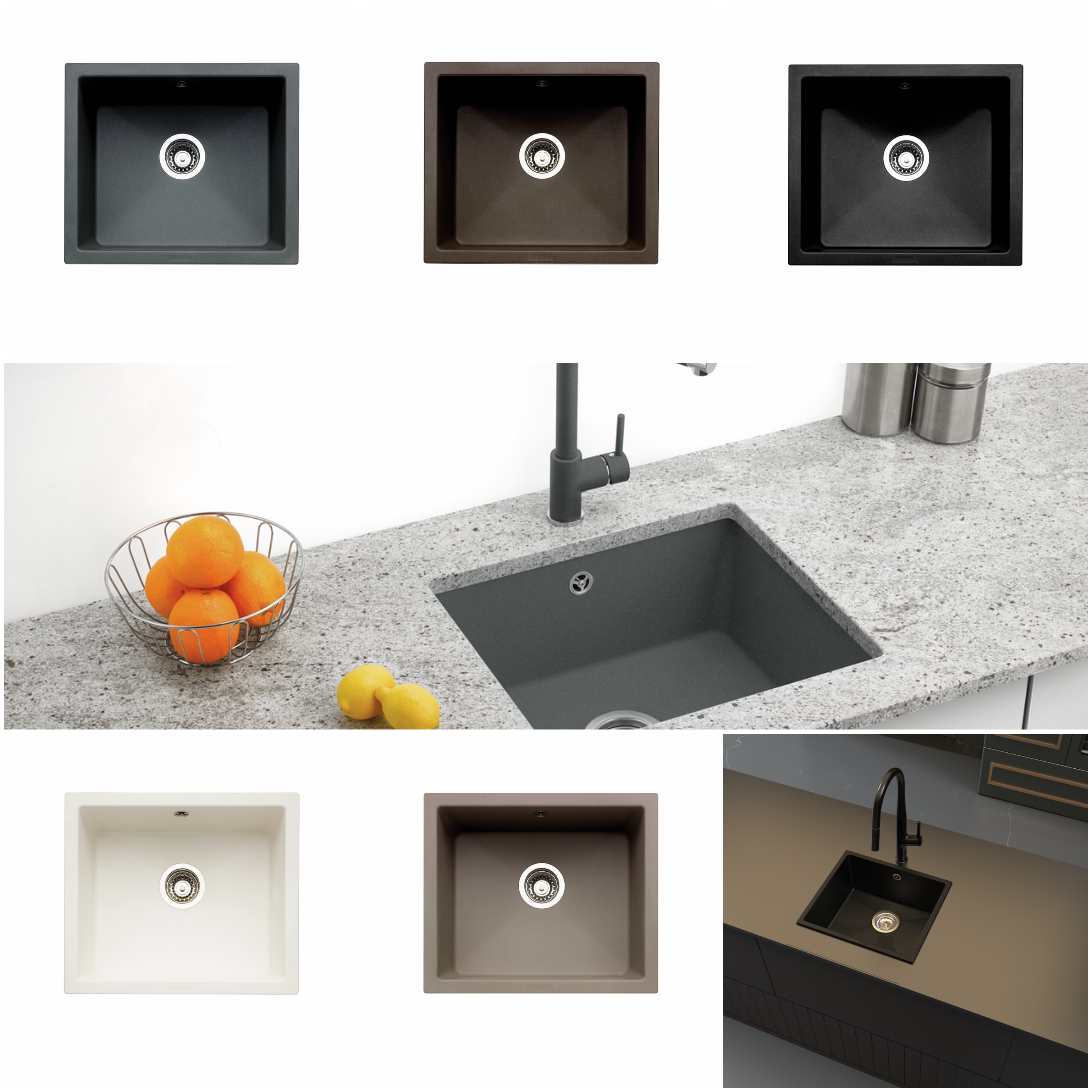 Singoli 600, Unterbaubecken, granit nero