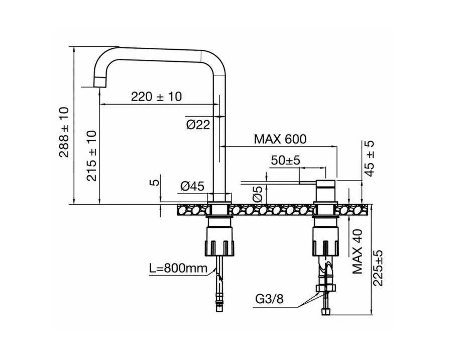 Mischbatterie Trendline KM60 Edelstahl mit separatem Bedienelement