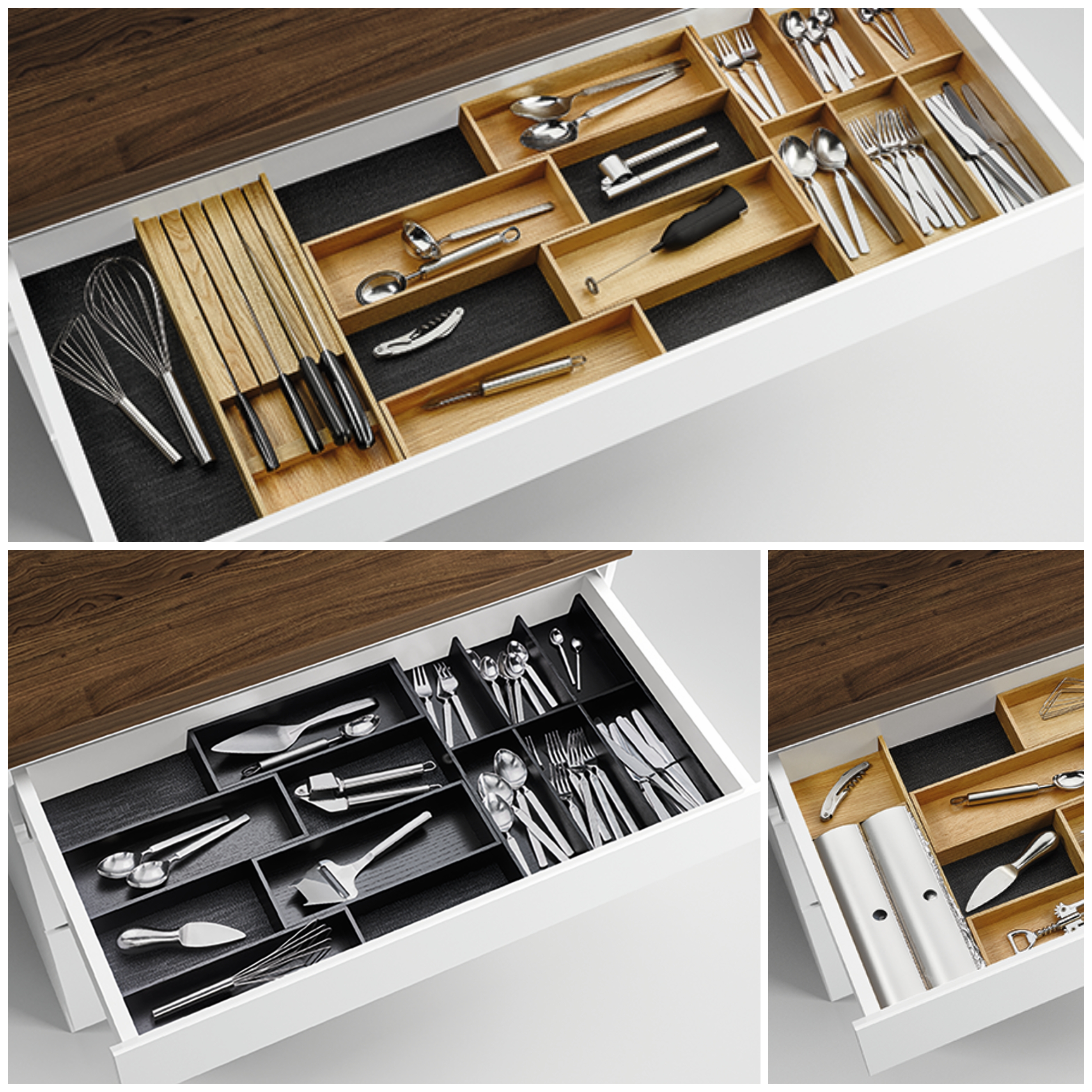 Modify Set 800/900, 1000, 1200  Besteckeinsatz, Eiche hell Esche schwarz