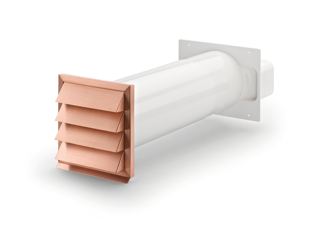 S13707_4022051_100 Abluft-Mauerkasten mit eckigem Anschluss innen und Jalousie in  Kupfer