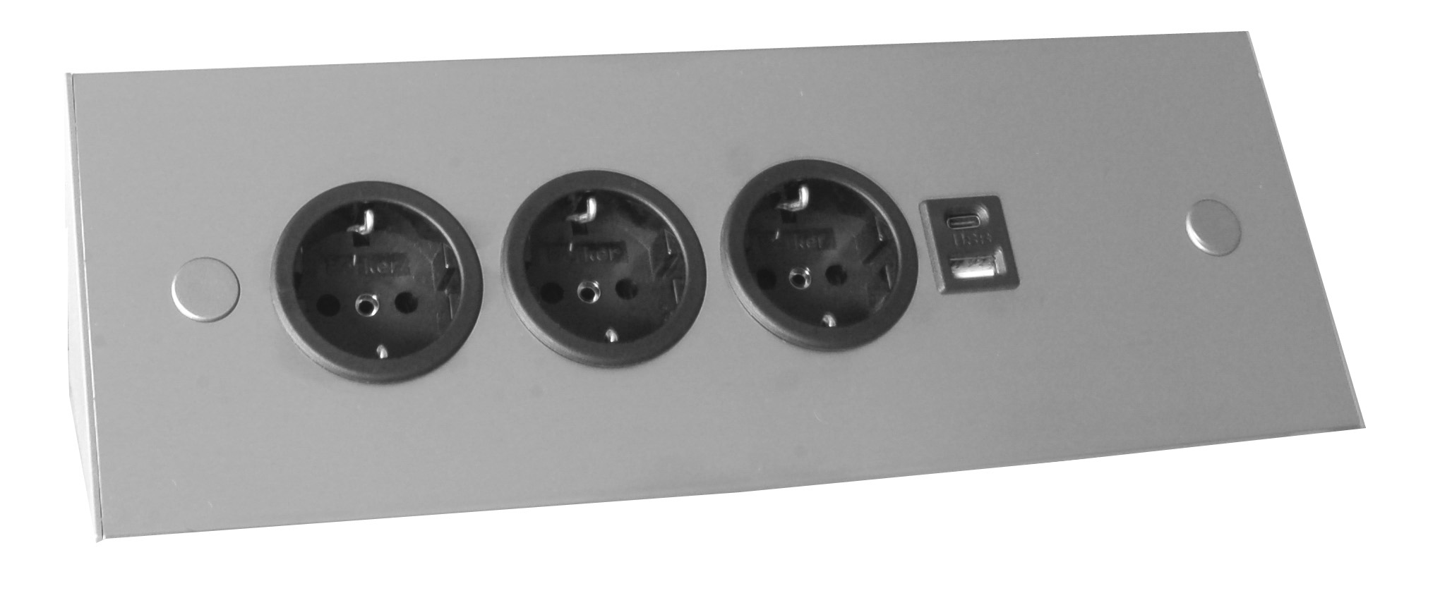 Ecksteckdose 3-fach mit USB A + C, edelstahlfarbig