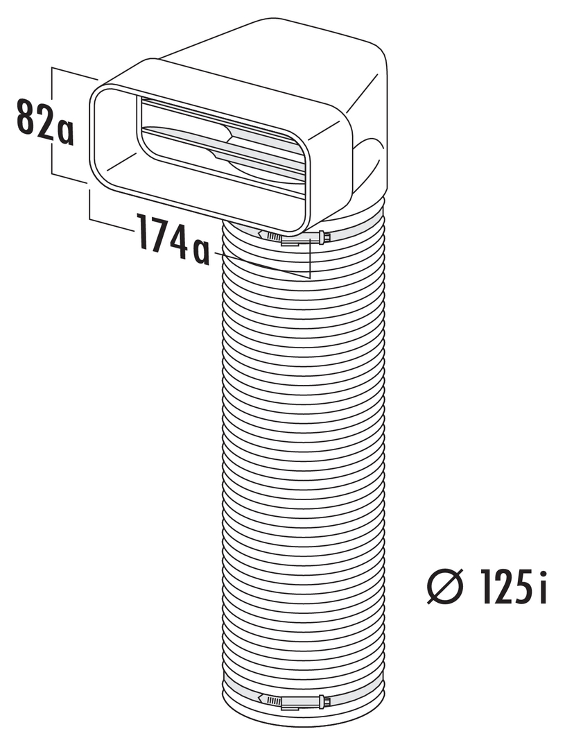 MF-URX 125 Umlenkstück 90° mit Flexschlauch, Verbindungselement, weiß, L 1000 mm